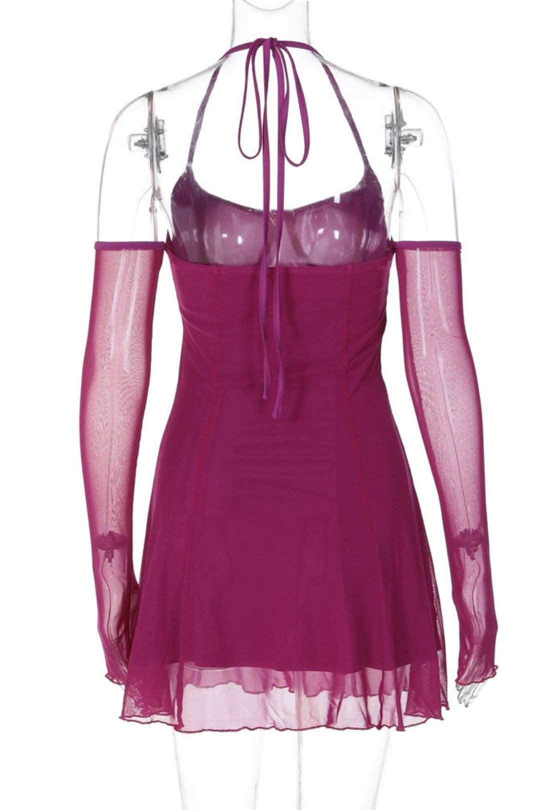Sexy Pure Lust Style Mesh Sleeves Backless Dress