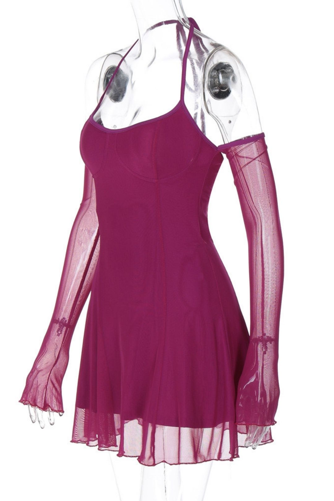 Sexy Pure Lust Style Mesh Sleeves Backless Dress