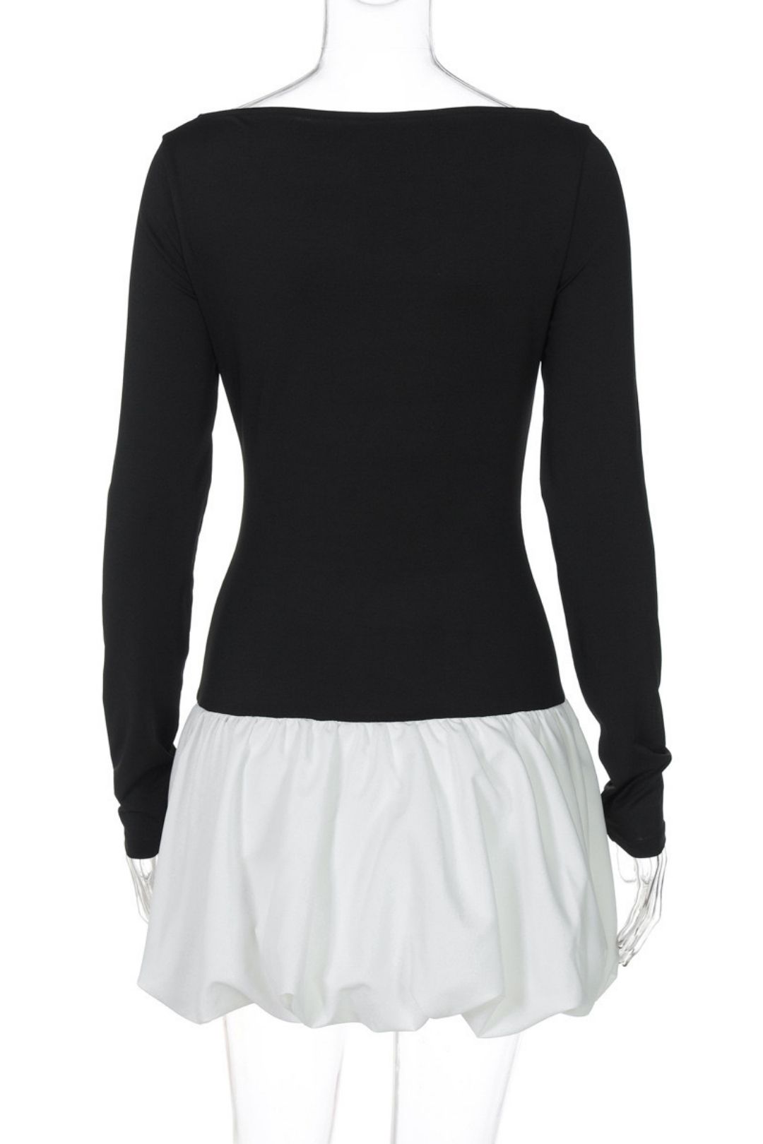 Sexy Round Neck Splicing Solid Color Long-sleeved Short Skirt