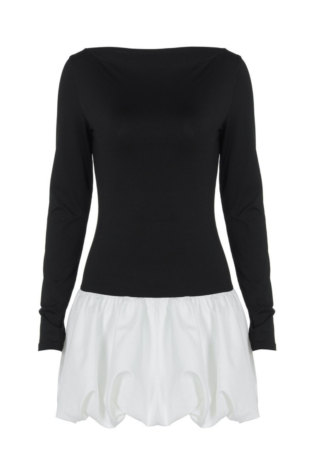 Sexy Round Neck Splicing Solid Color Long-sleeved Short Skirt