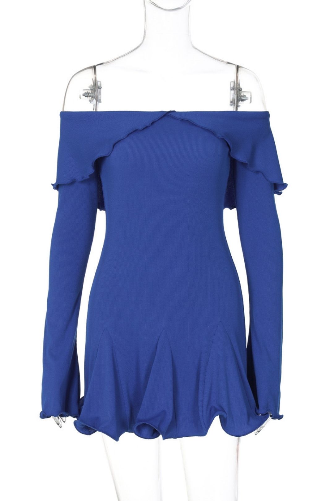 Slim Ruffled Hip-covering Off-shoulder Long-sleeved Dress