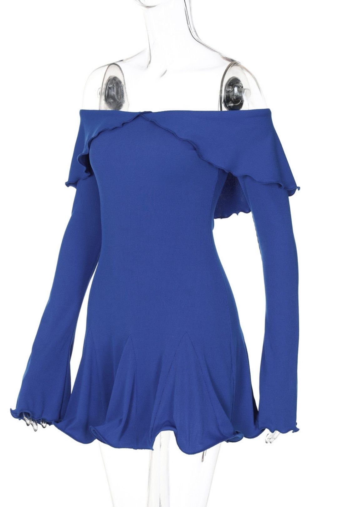 Slim Ruffled Hip-covering Off-shoulder Long-sleeved Dress