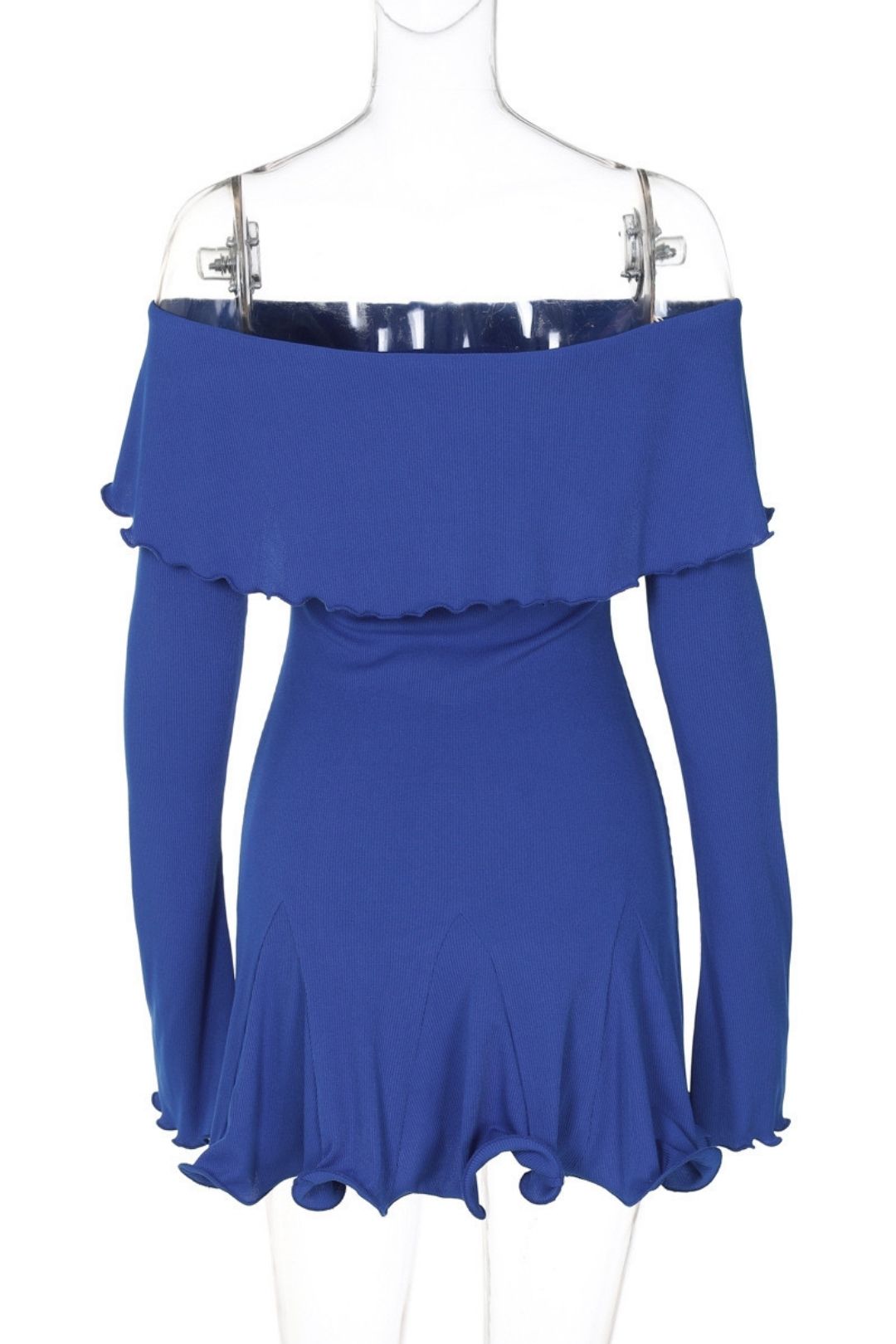 Slim Ruffled Hip-covering Off-shoulder Long-sleeved Dress