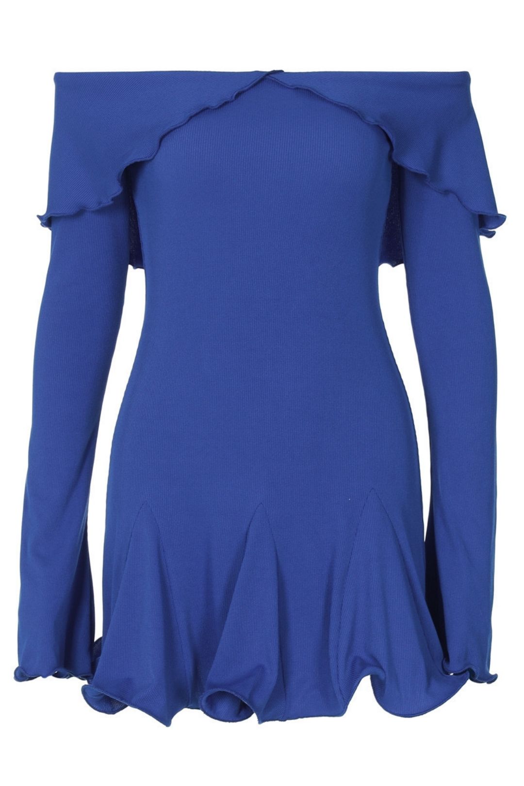 Slim Ruffled Hip-covering Off-shoulder Long-sleeved Dress