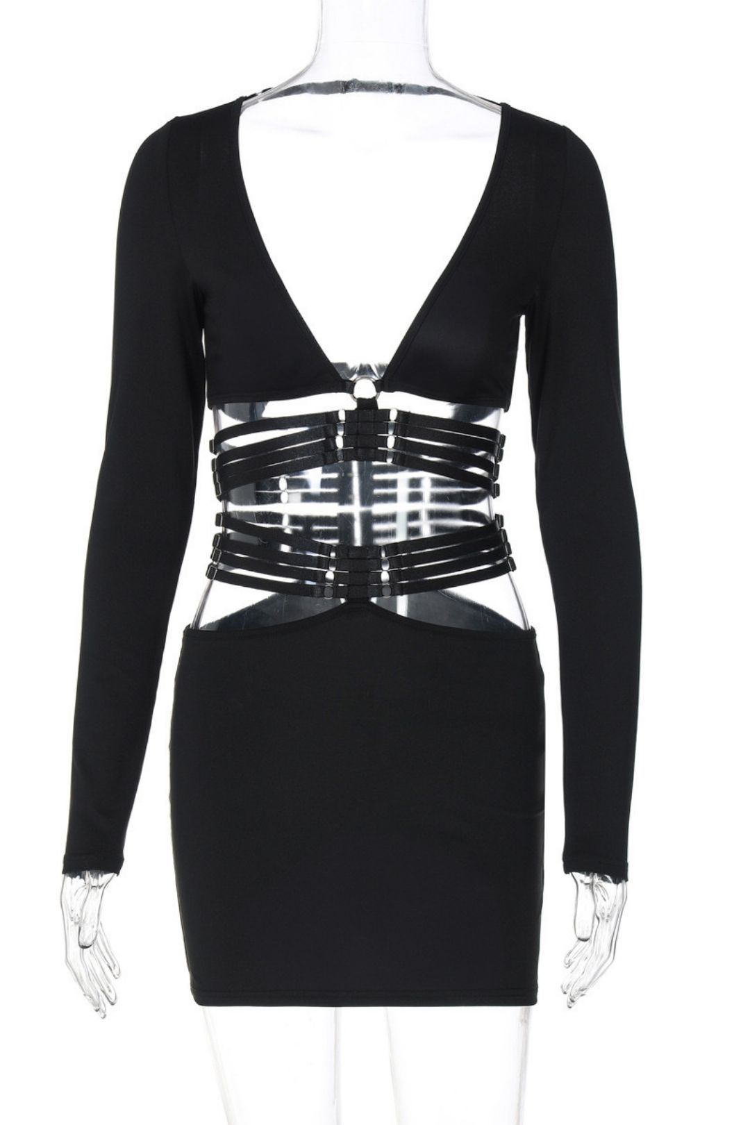 Sexy V-neck Long Sleeve Top Slim-fitting Strappy Skirt Suit