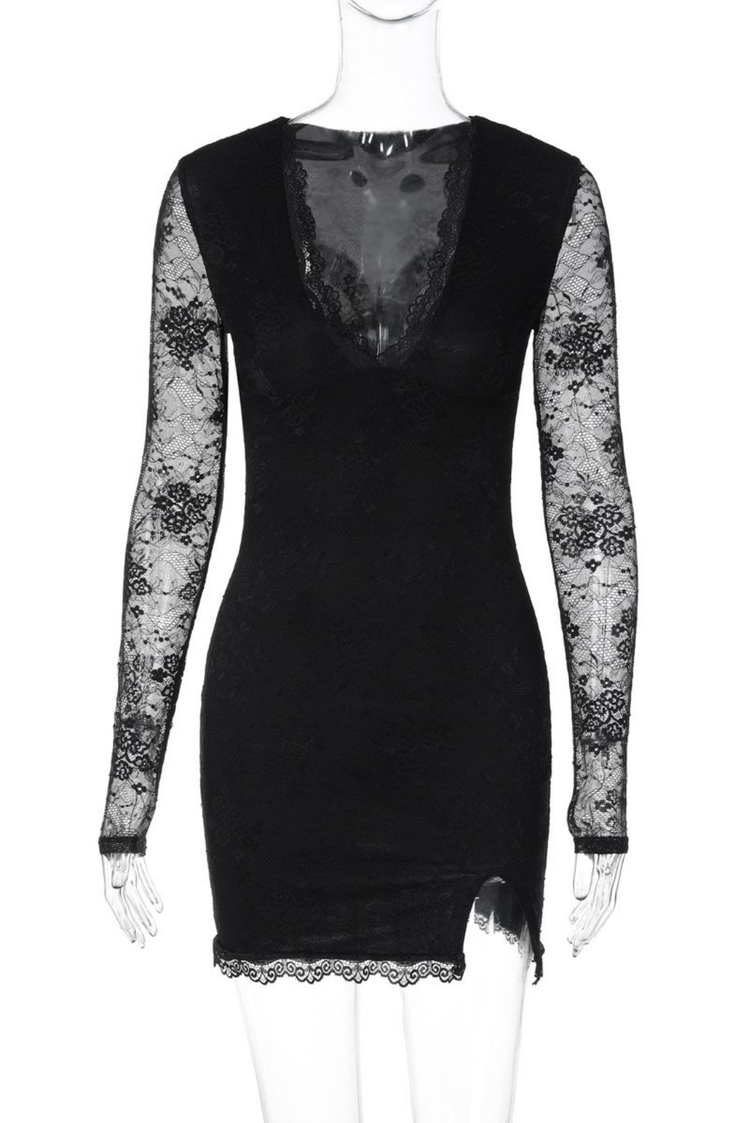 Sexy Mesh Splicing Long Sleeve Hip Dress