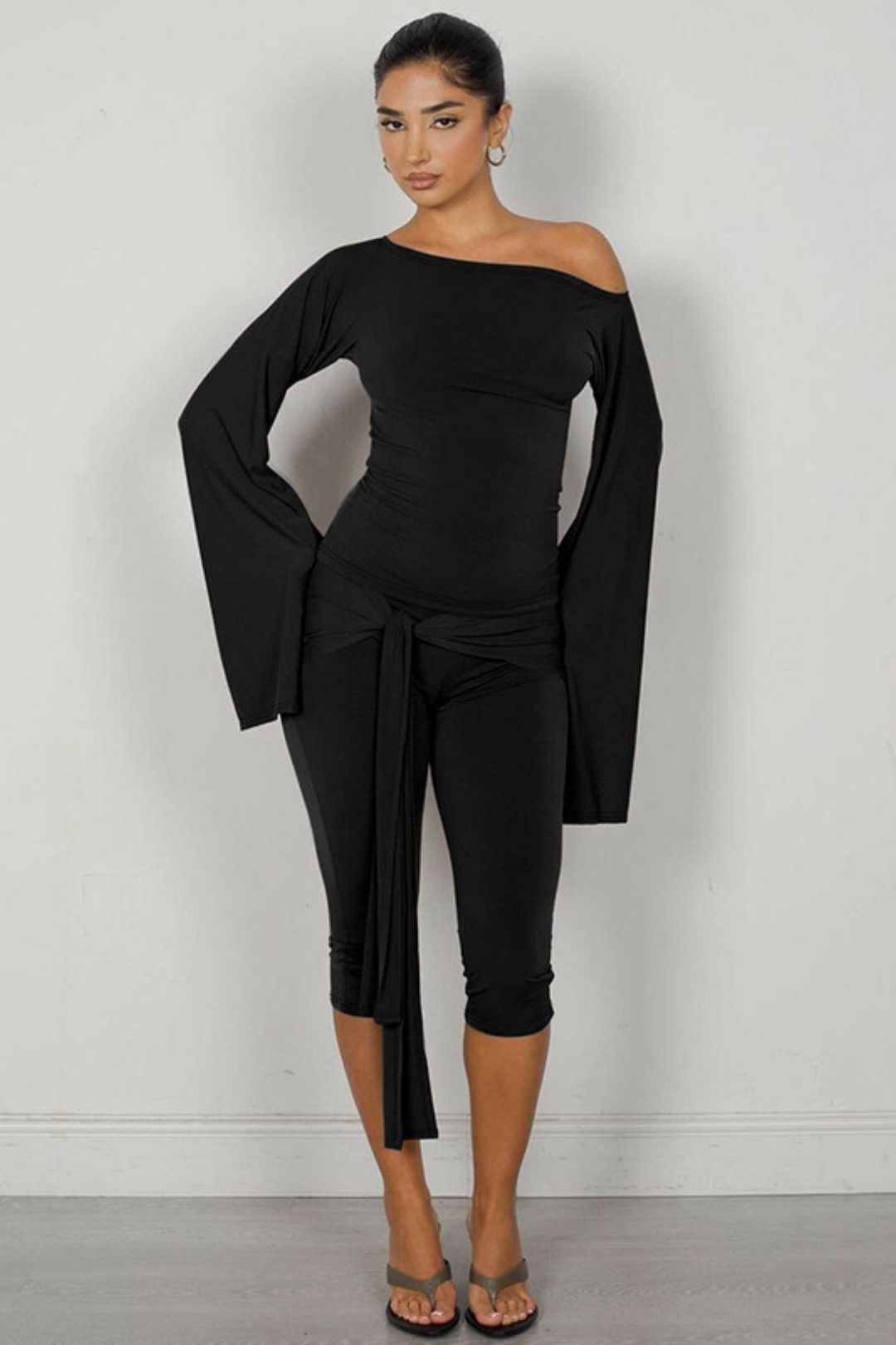 Long-sleeved Tops Slim-fitting Lace-up Three-quarter Pants Suit