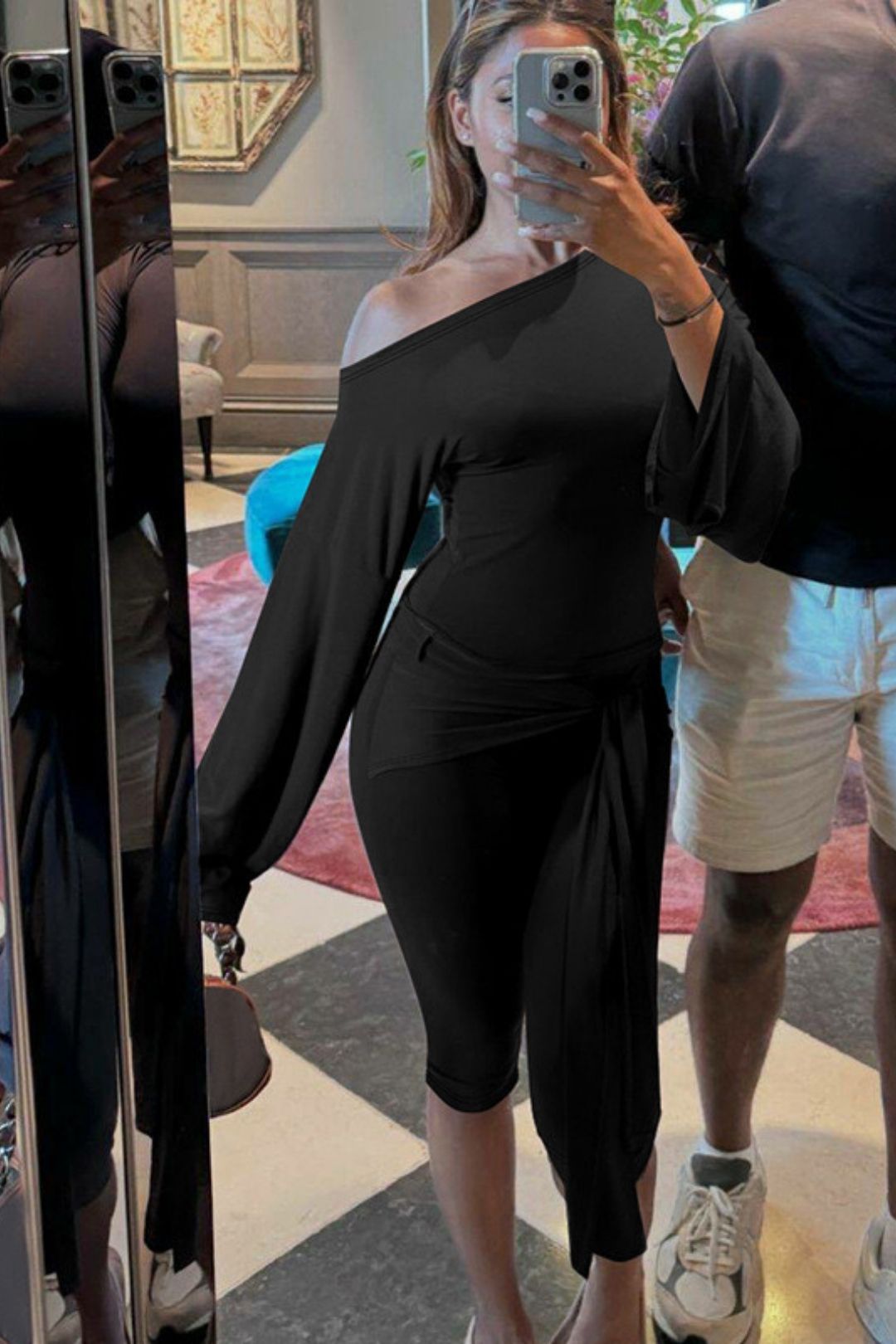 Long-sleeved Tops Slim-fitting Lace-up Three-quarter Pants Suit