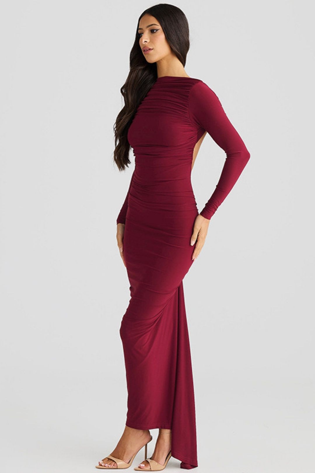 Winter New Fashion And Sexy Backless Pleated Slim Long-sleeved Dress