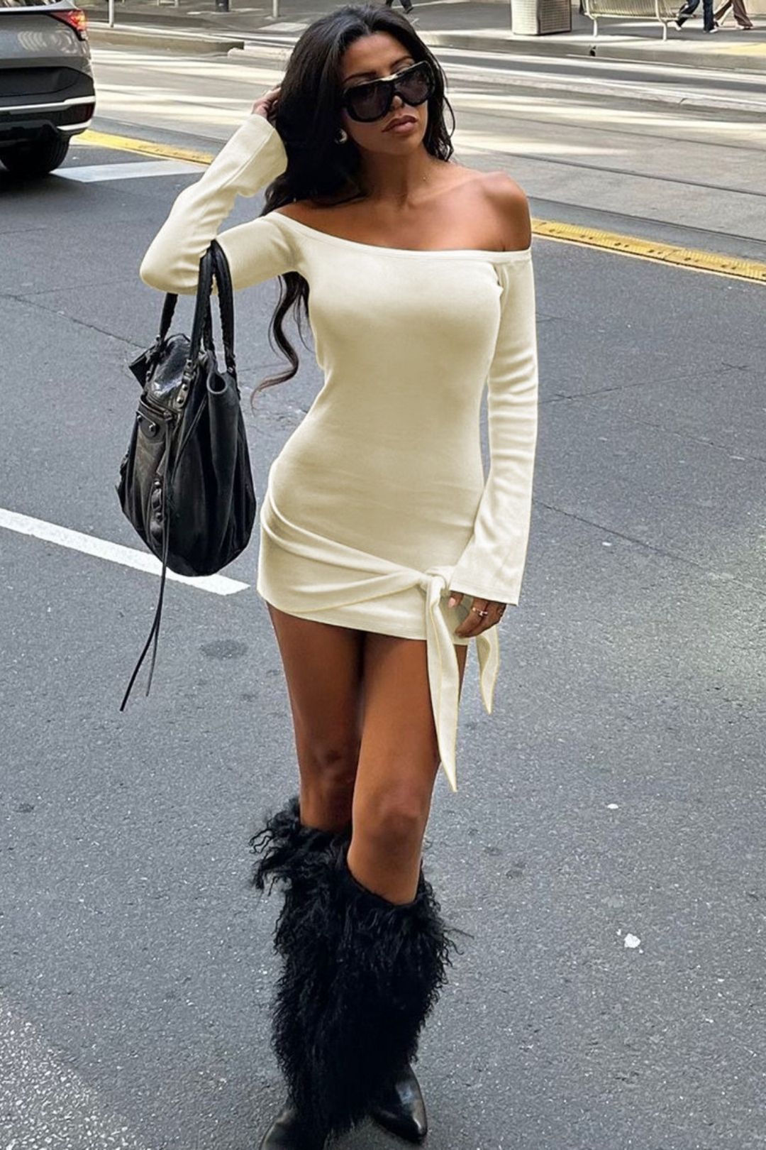 Sexy Slim-fitting Hip-covering Long-sleeved Dress