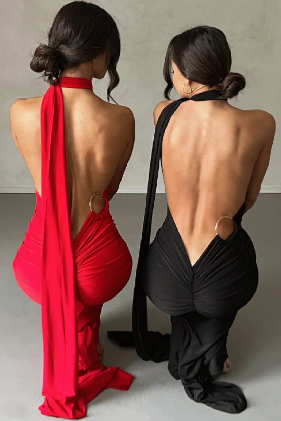 Sexy Backless Pleated Slim Solid Color Sleeveless Dress
