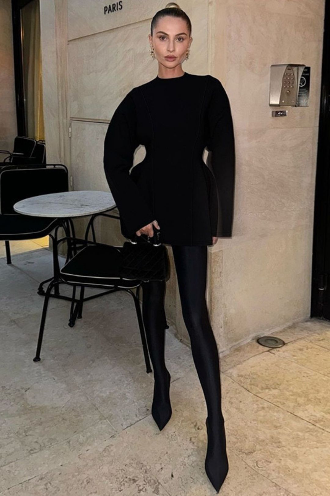 Round Neck Waist Zipper Long Sleeve Dress