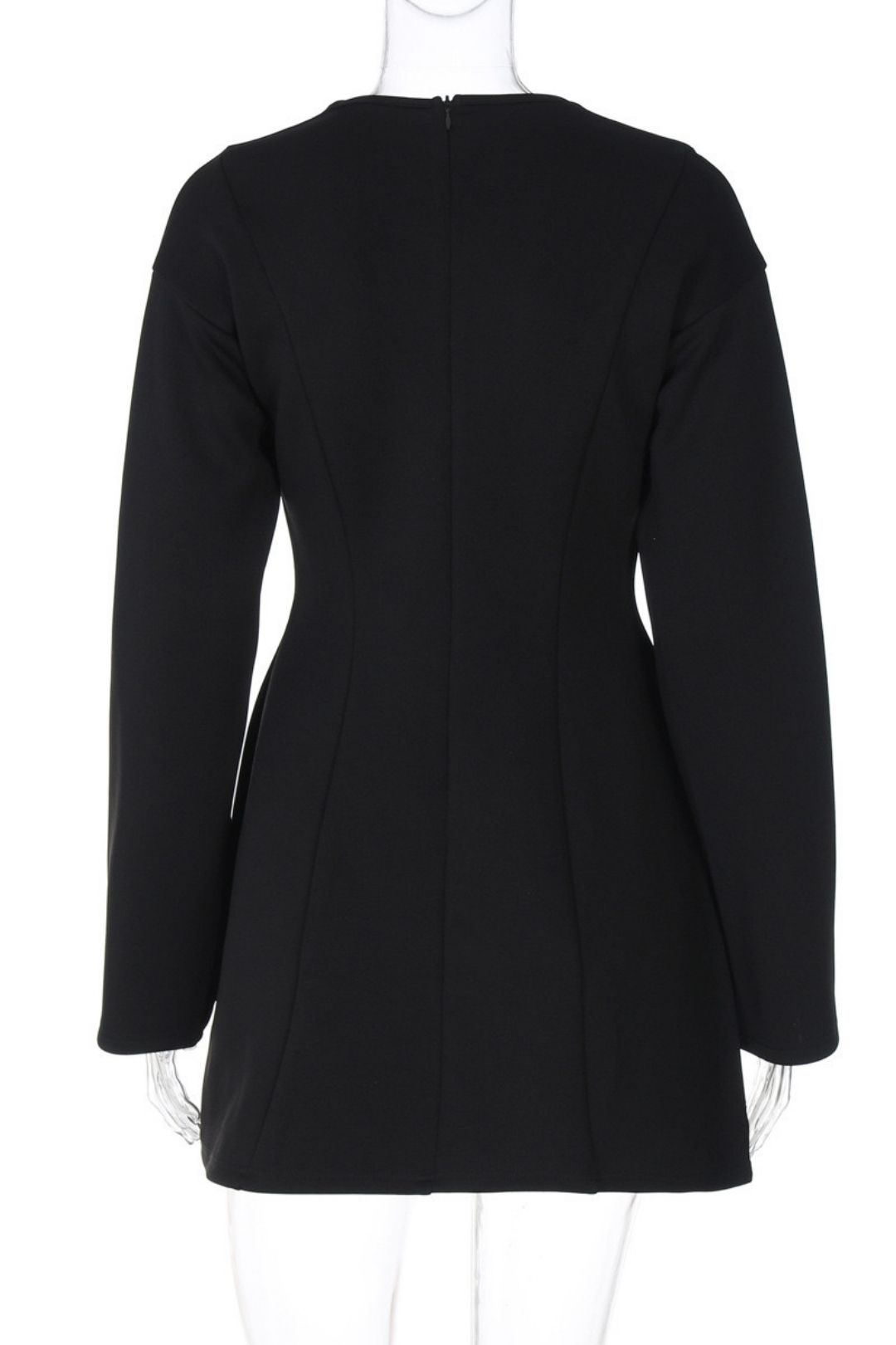 Round Neck Waist Zipper Long Sleeve Dress