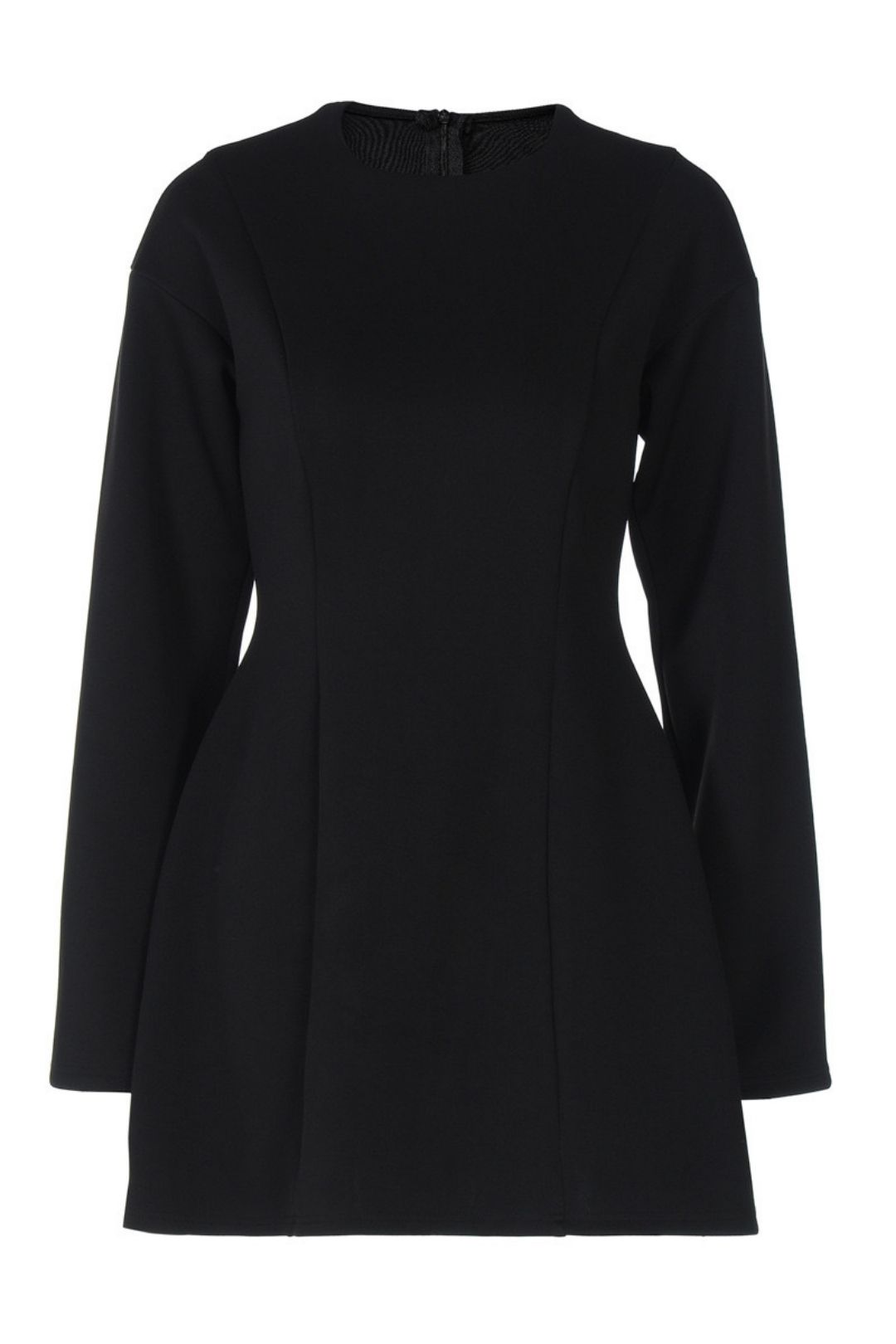 Round Neck Waist Zipper Long Sleeve Dress
