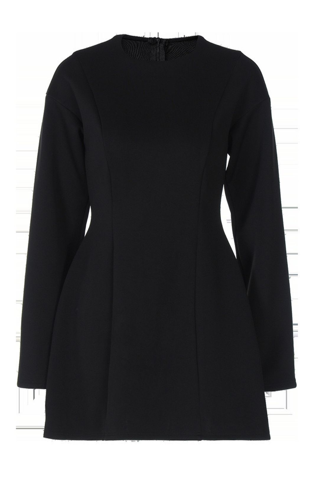 Round Neck Waist Zipper Long Sleeve Dress