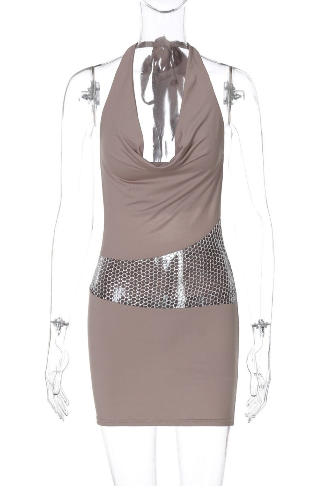 Sexy Hot Girl Backless Hollow Splicing Halterneck Dress