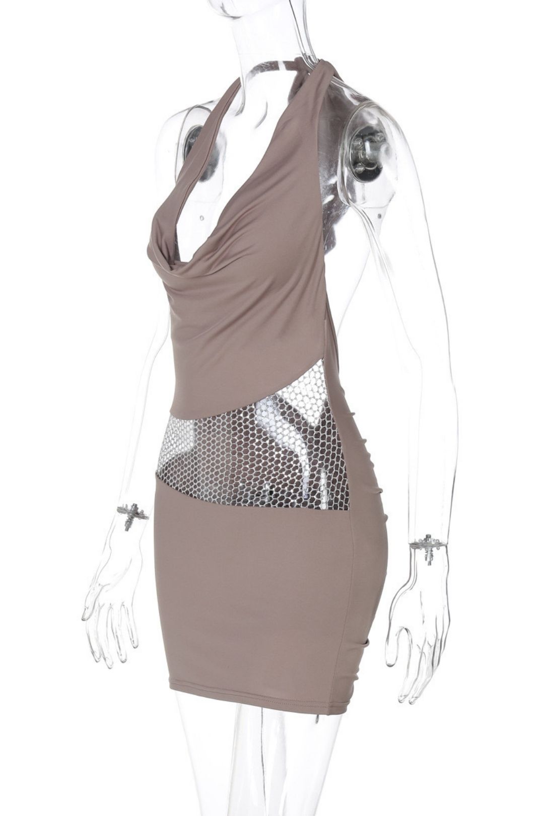 Sexy Hot Girl Backless Hollow Splicing Halterneck Dress