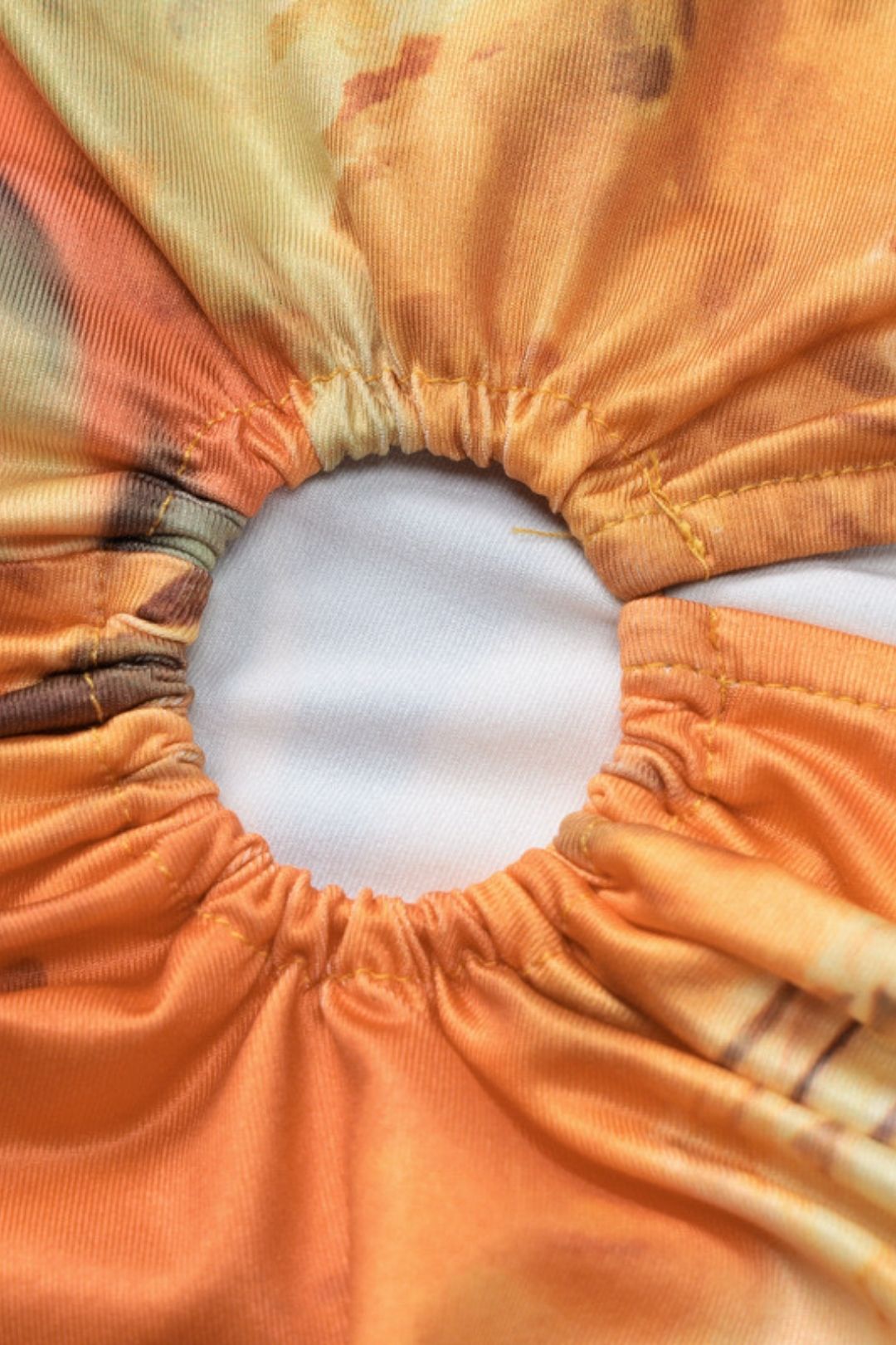 Printed Mid-waist Hollow Slim Slit Long Sleeve Dress