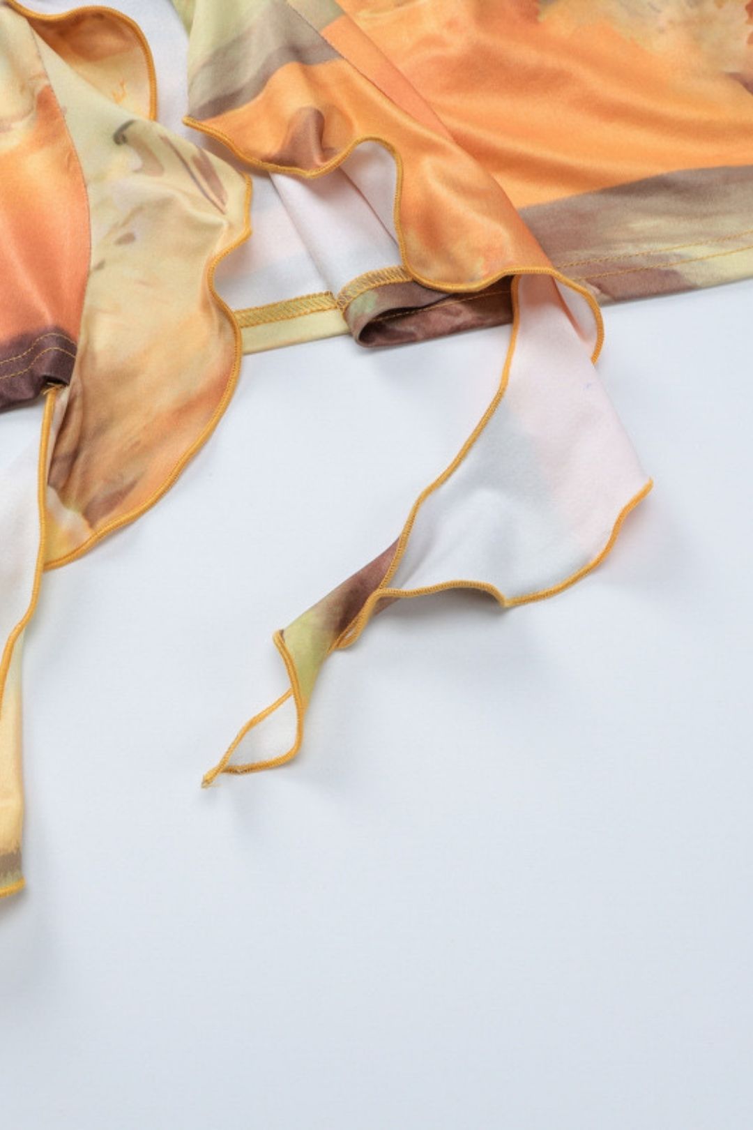 Printed Mid-waist Hollow Slim Slit Long Sleeve Dress