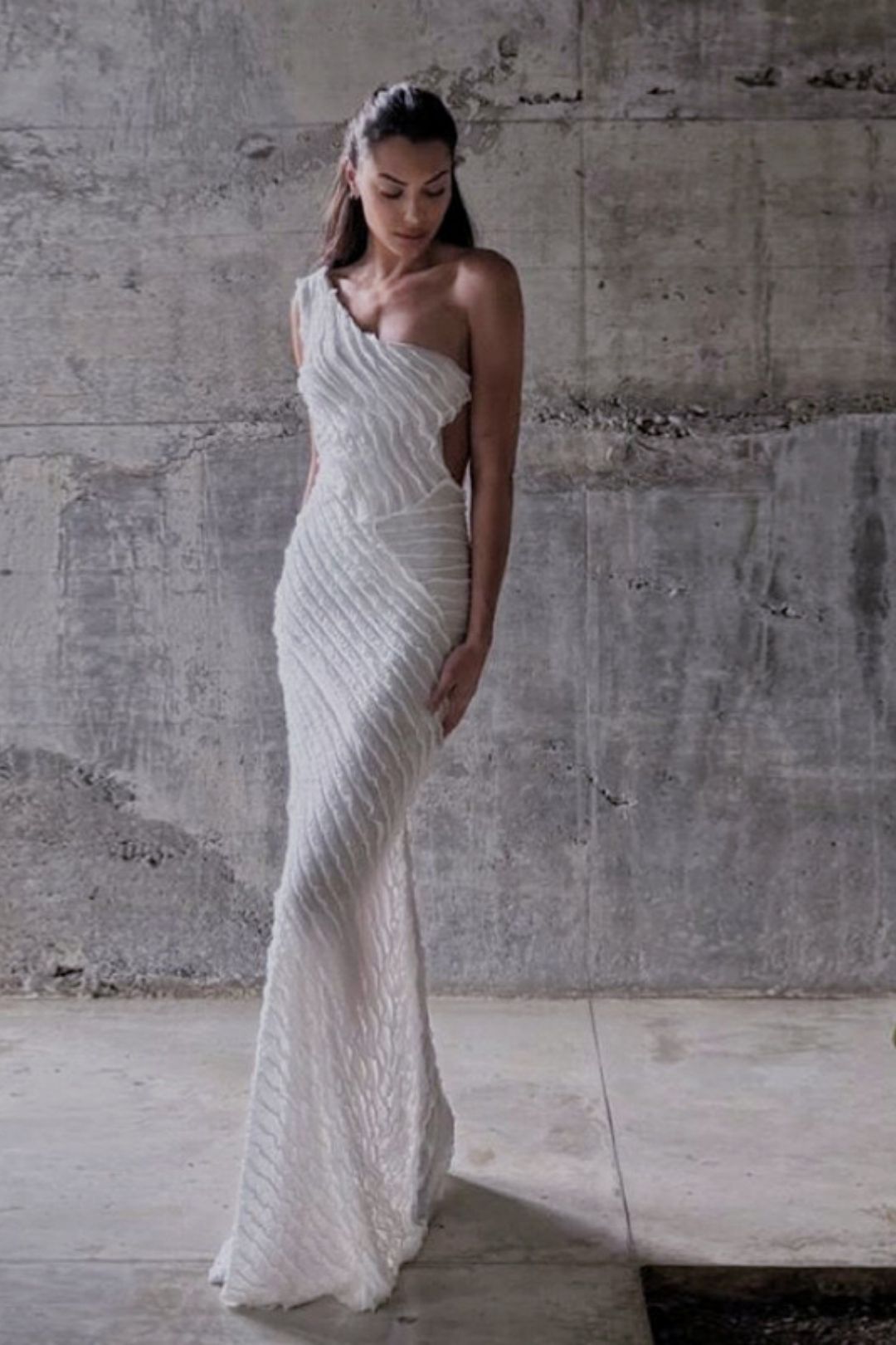 Slanted Shoulders, Backless Side Hollow Sexy Slim Dress