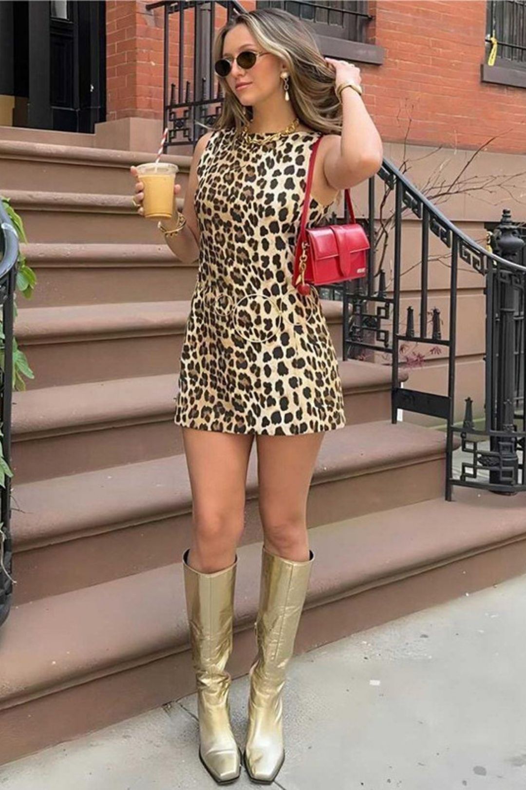 Sleeveless Leopard Print Skirt Slim Sexy Round Neck Dress