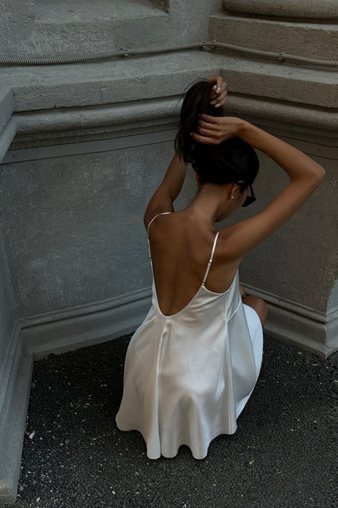 V-neck Backless Sexy Solid Color Suspender Dress