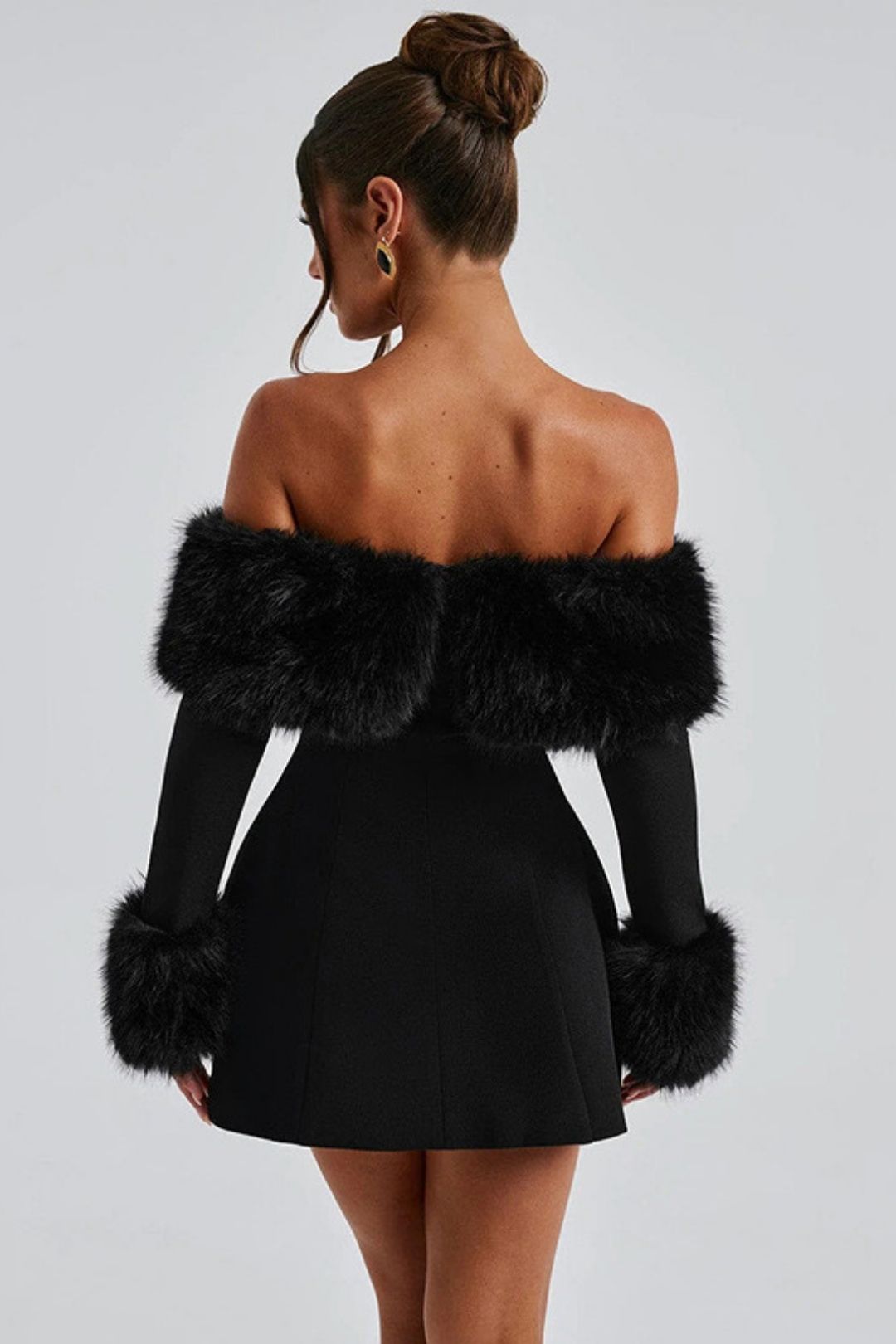 Sexy Fur Collar, One-shoulder Slimming A-line Dress