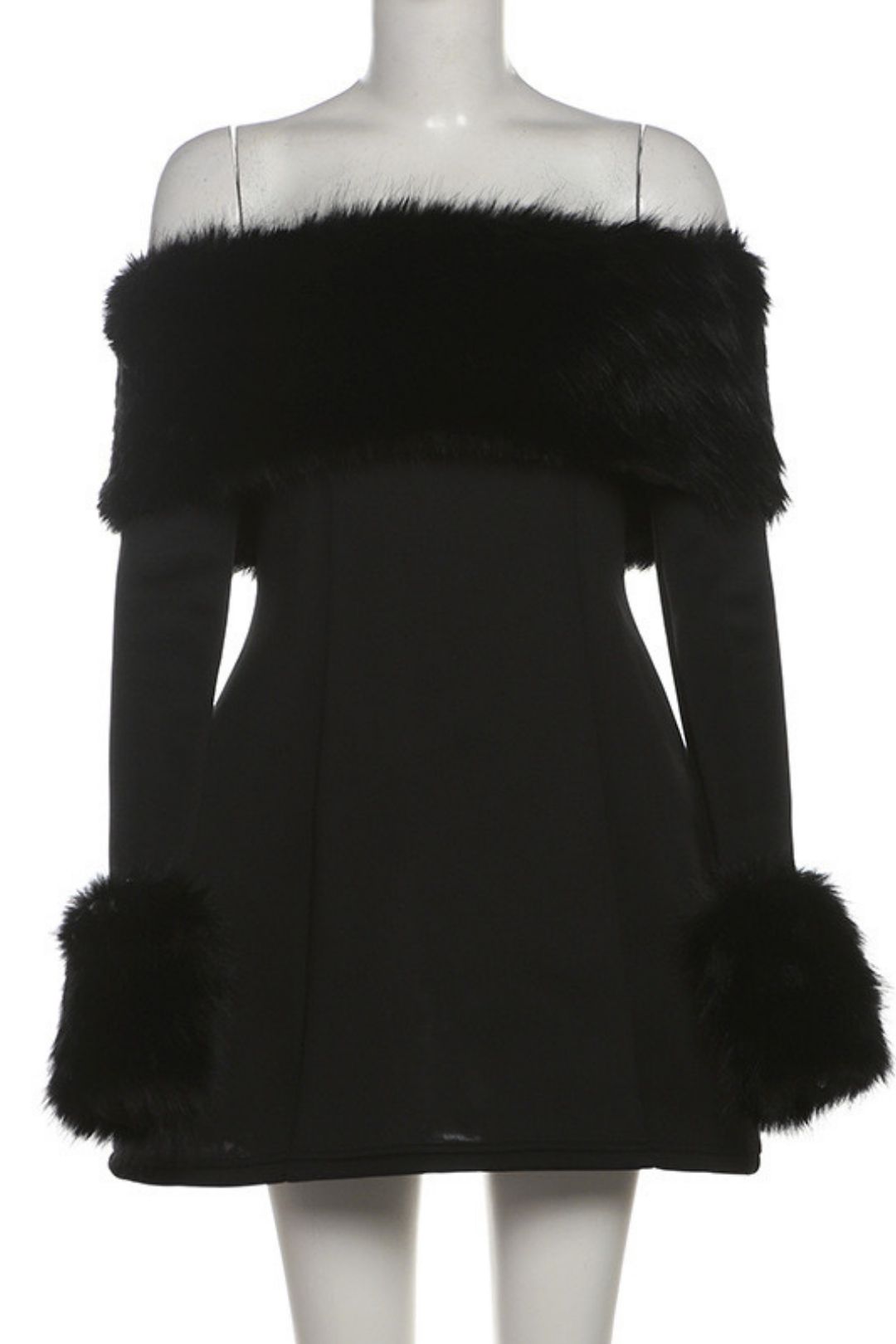 Sexy Fur Collar, One-shoulder Slimming A-line Dress