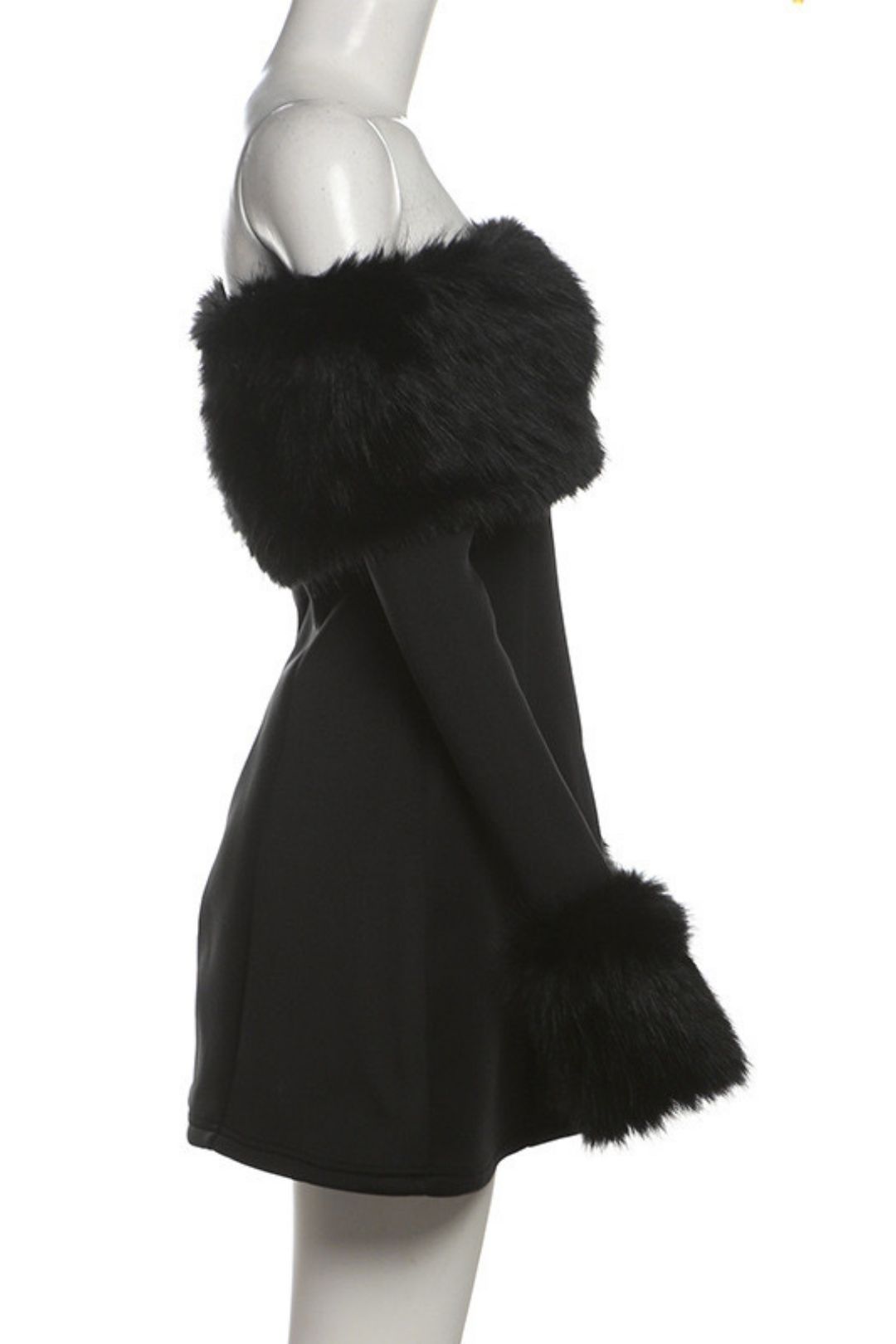 Sexy Fur Collar, One-shoulder Slimming A-line Dress