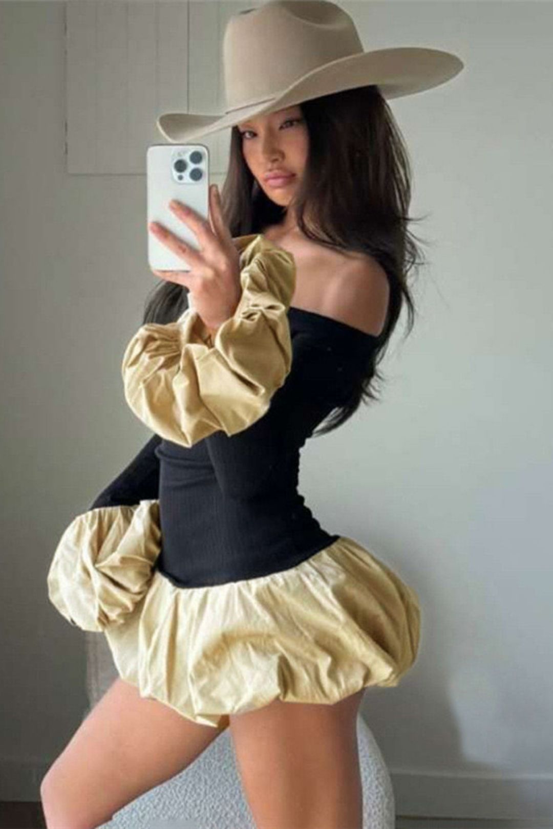 Slim-fitting Tutu Skirt Waist Slimming Long-sleeved Dress