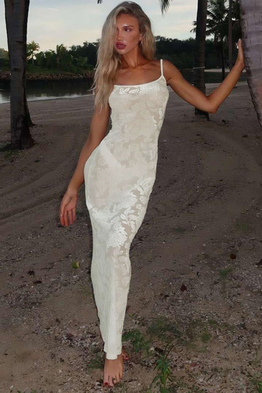 Sexy Big U-neck Backless Solid Color Slim Suspender Dress