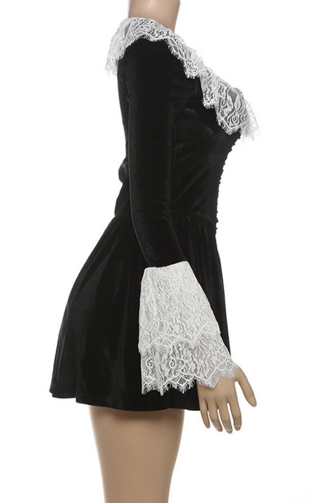 Square Collar Lace Trumpet Sleeve Dress