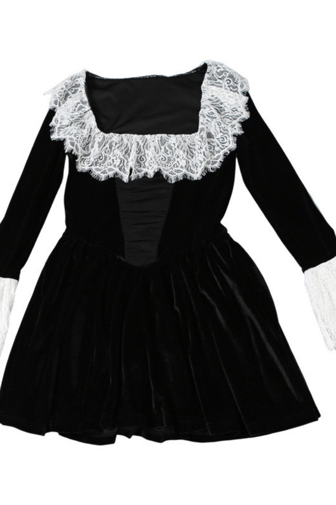 Square Collar Lace Trumpet Sleeve Dress