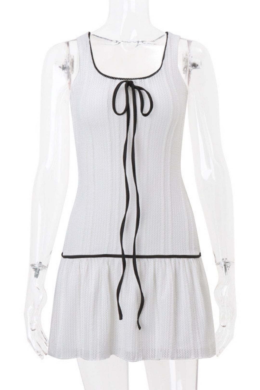 Sexy Pure Desire Bow Tie Mesh Sleeveless Vest Dress