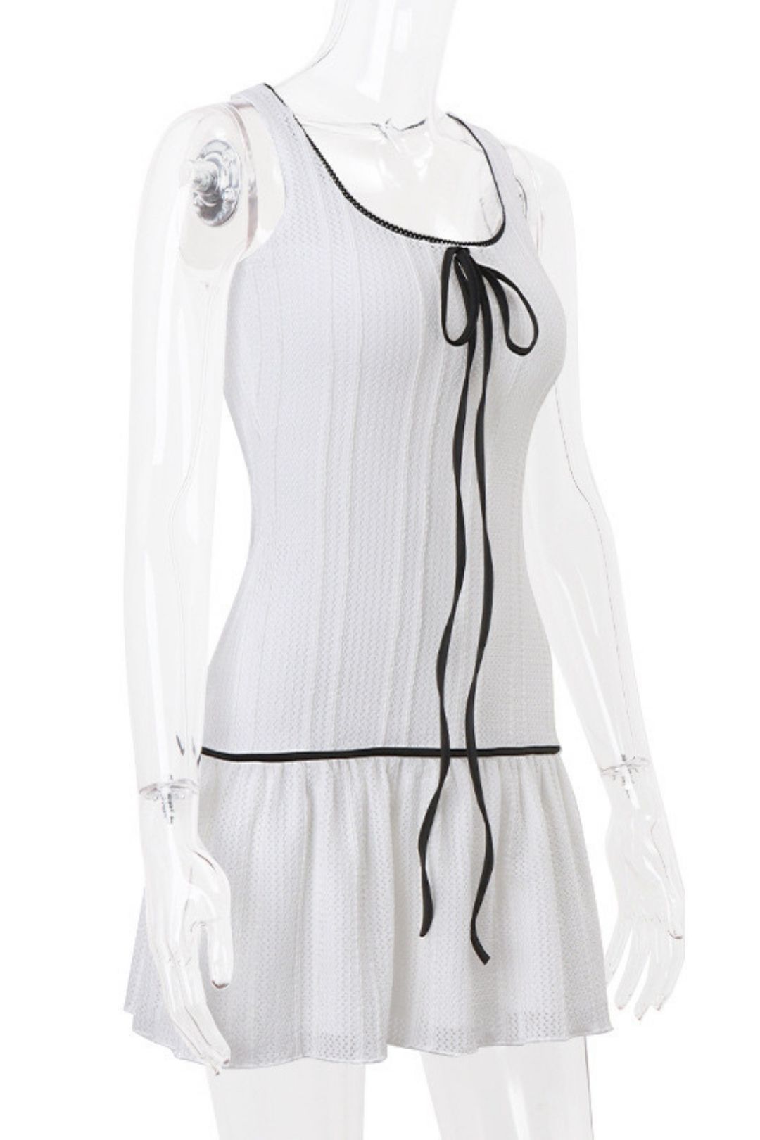 Sexy Pure Desire Bow Tie Mesh Sleeveless Vest Dress