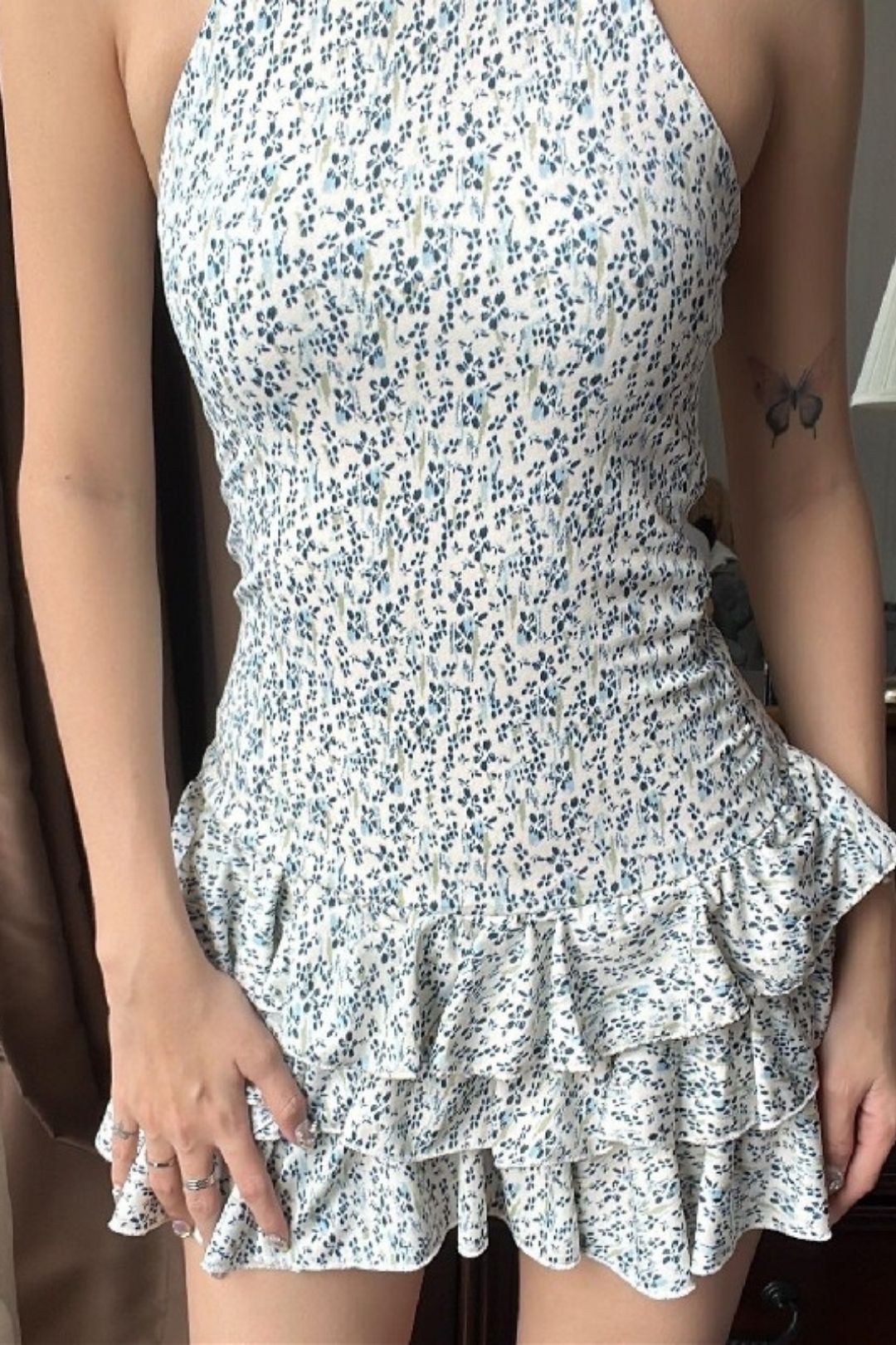 Sexy Floral Halter Dress Feminine Sweet First Love Little Skirt