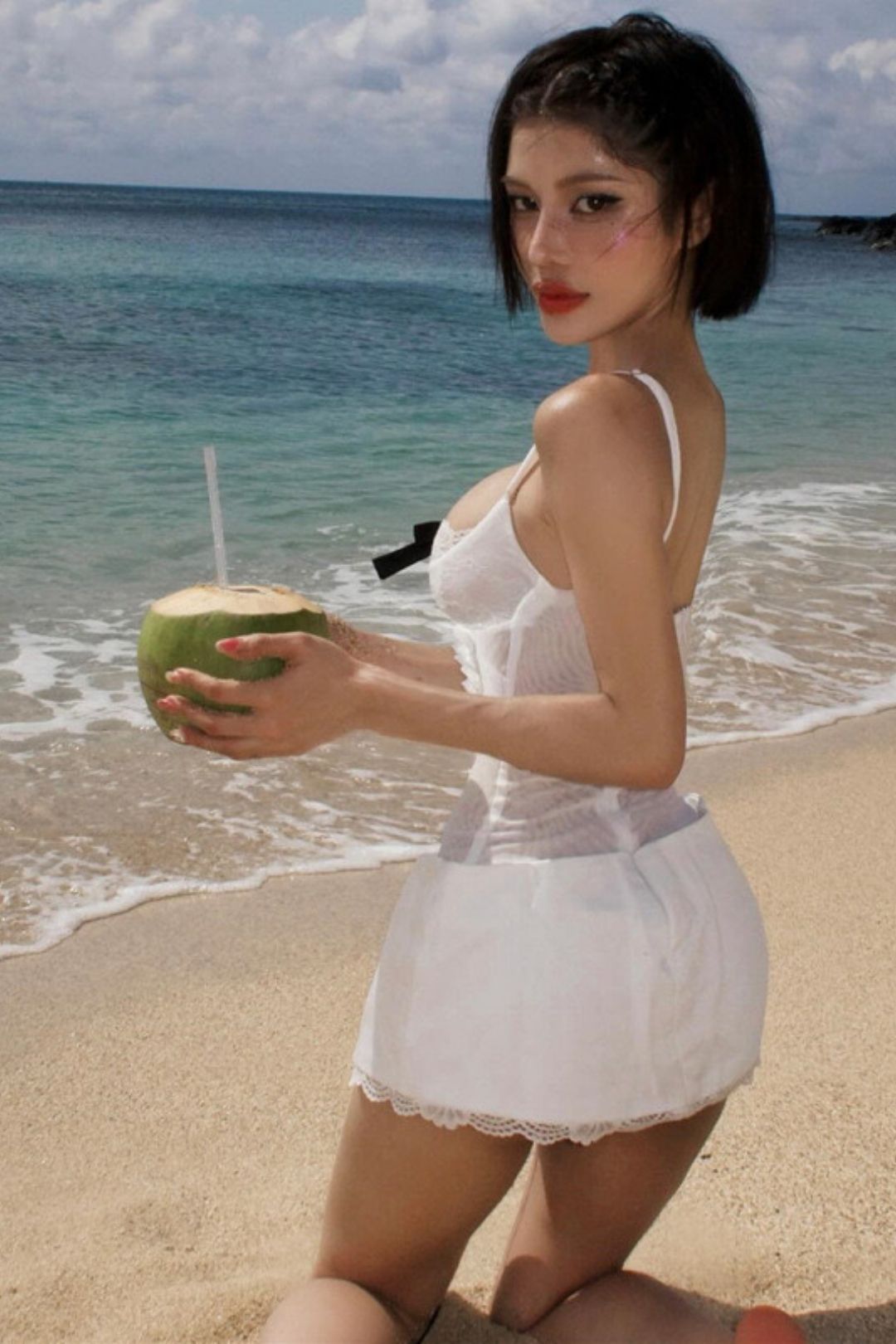 Bow Strap Lace Stitching Hot Girl Suspender Dress