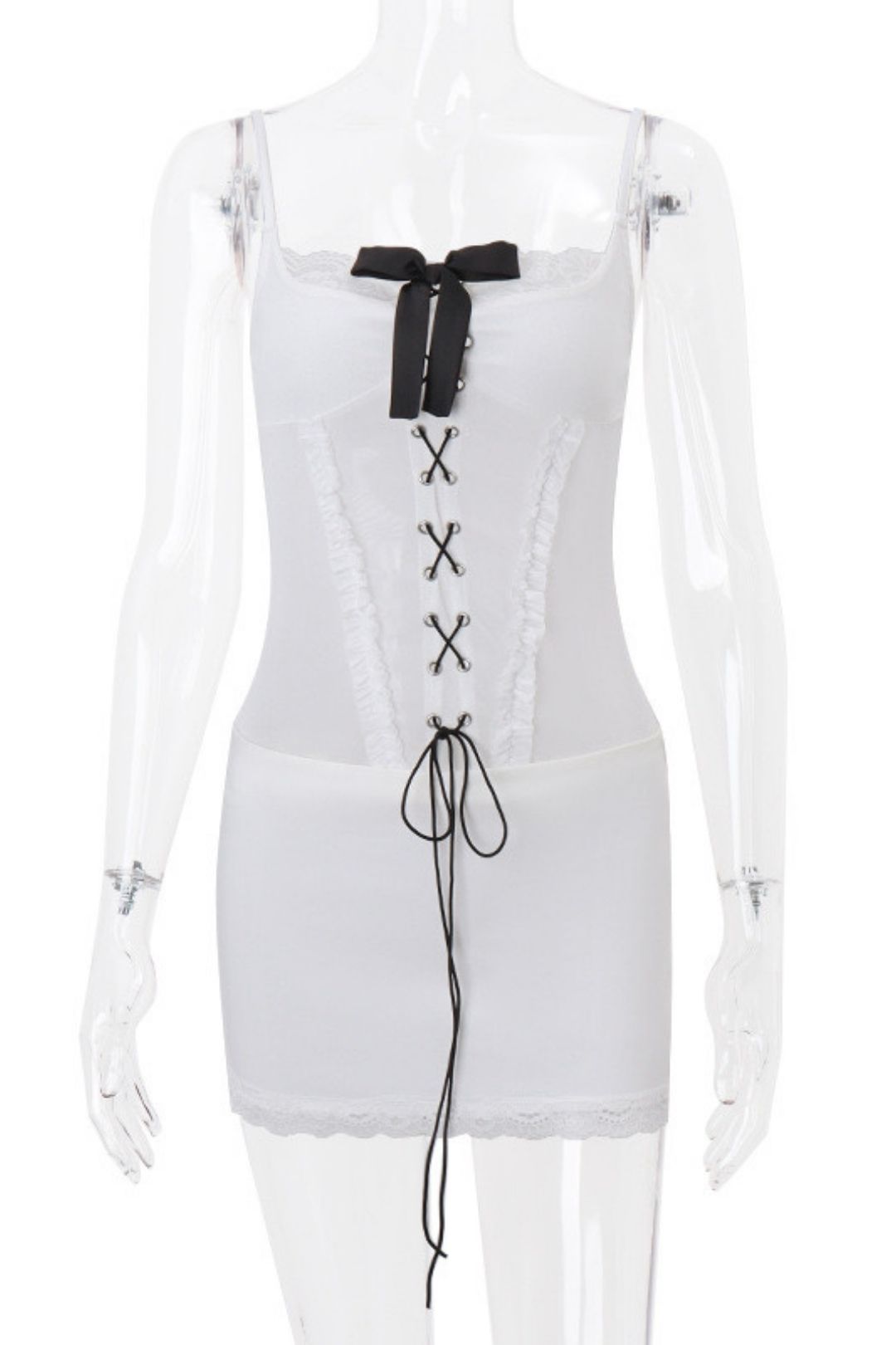 Bow Strap Lace Stitching Hot Girl Suspender Dress