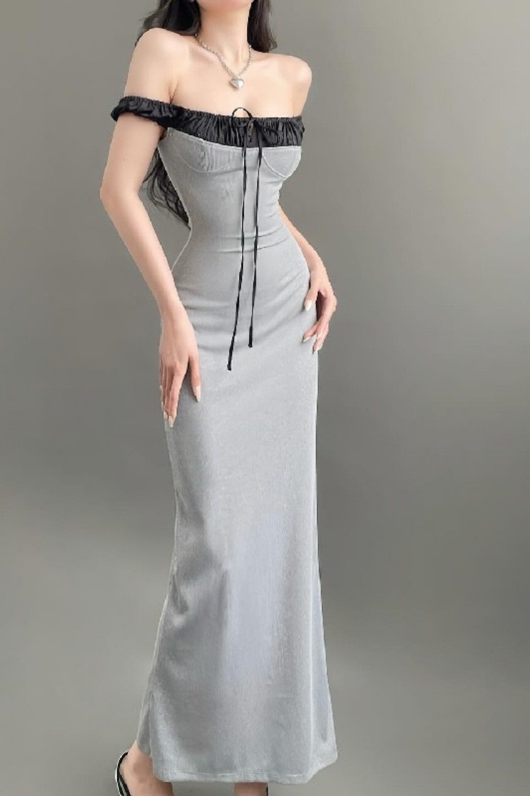 Sexy Royal One-shoulder Pleated Contrasting Slim Tube Top Dress