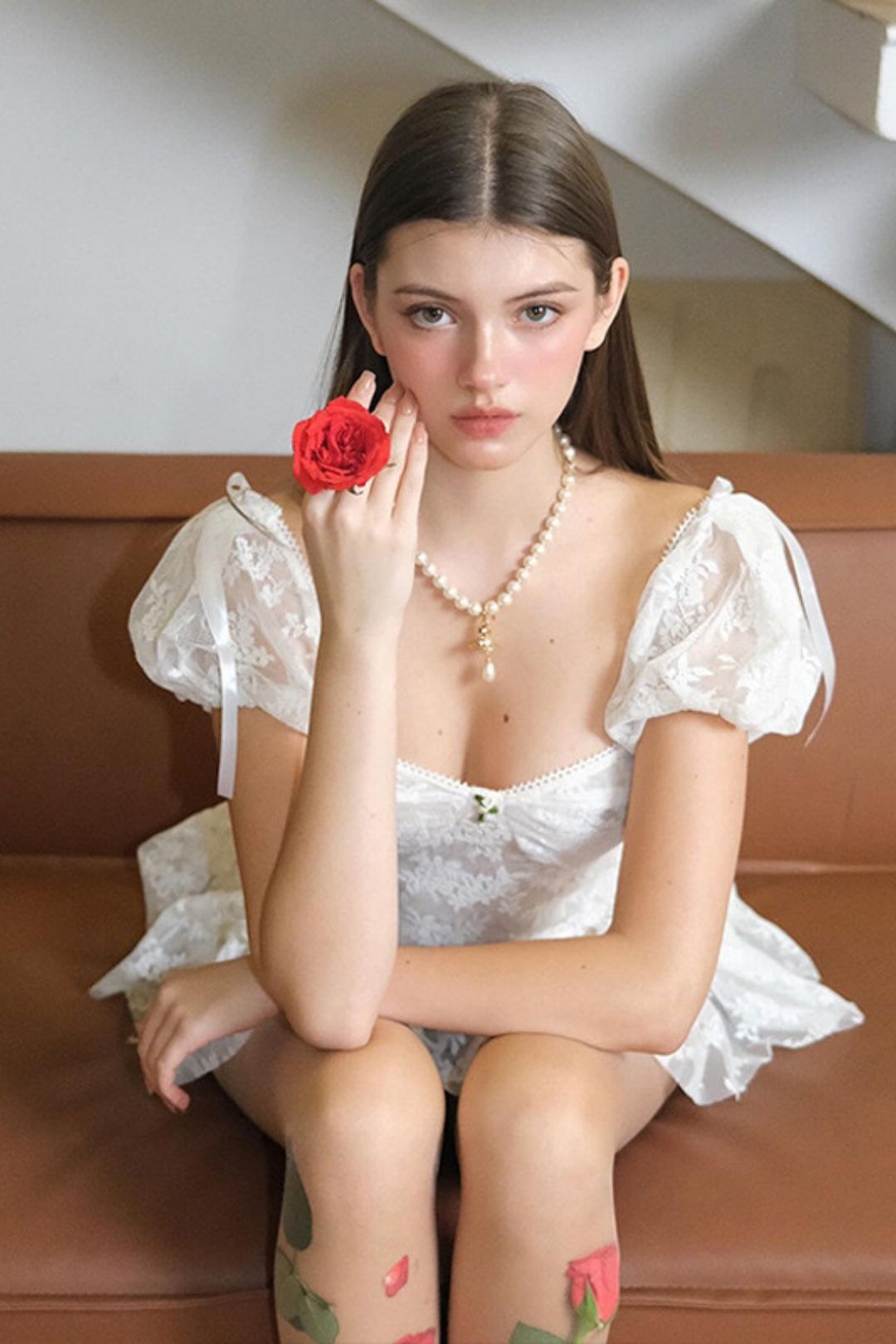 Square Neck Mesh Waist Puff Sleeve Short Sleeve Dress