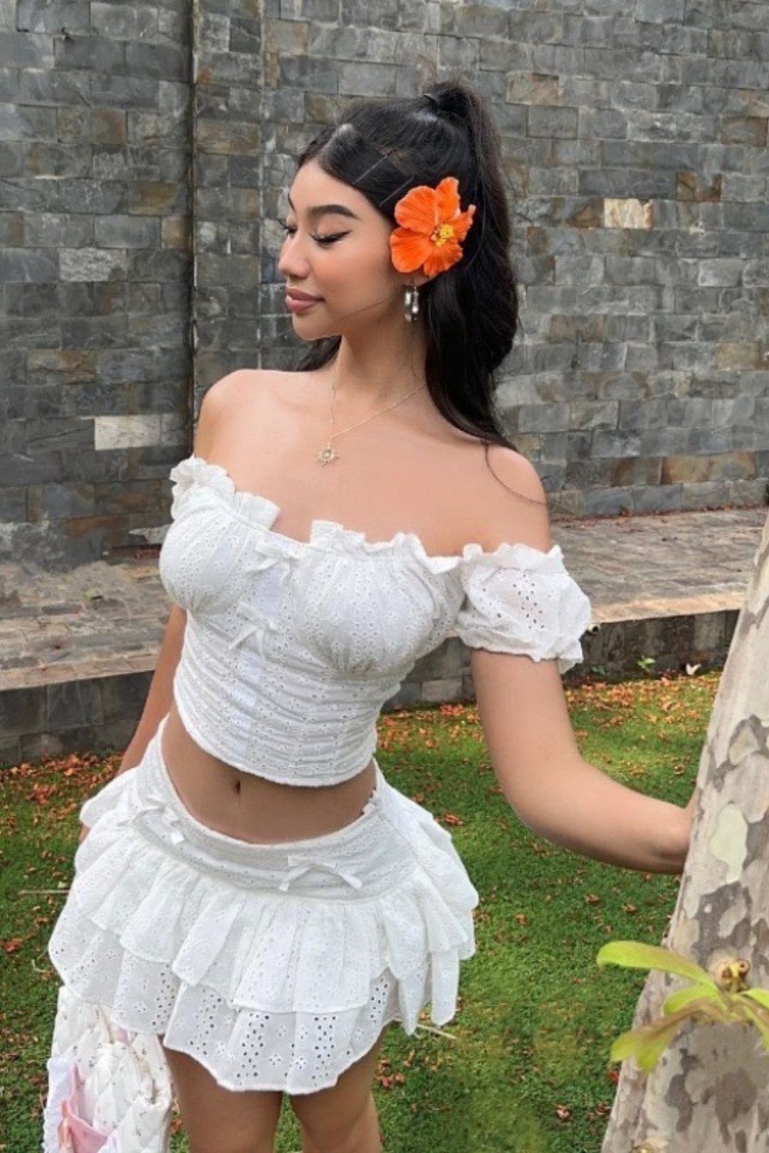 Sleeve Top Women's Ruffle Skirt Two-piece Set