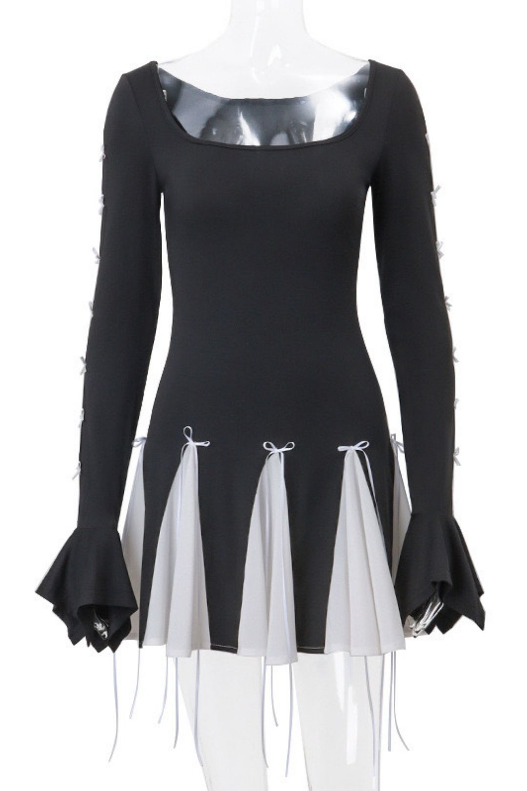 Tie Bell Sleeve Long Sleeve Dress