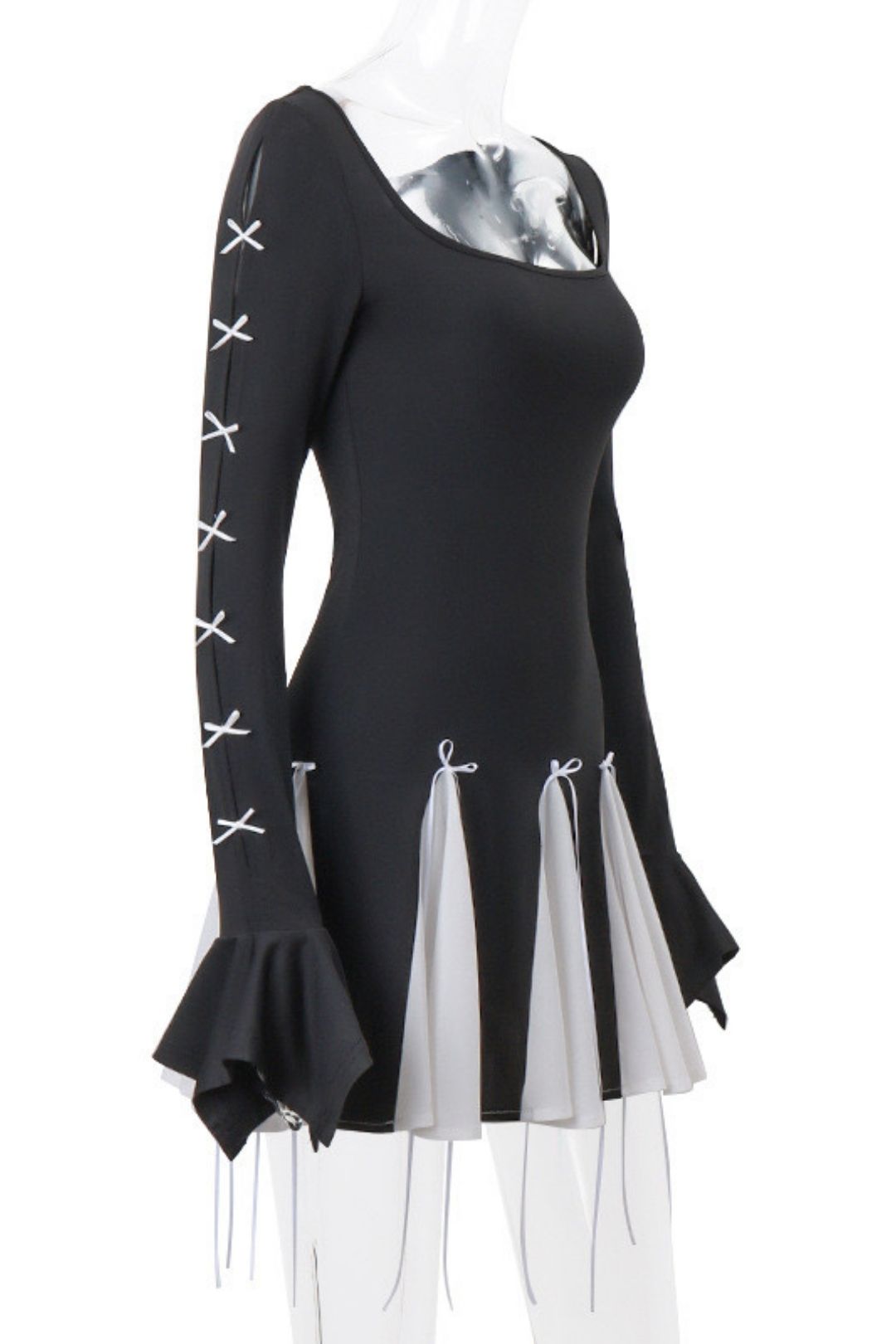 Tie Bell Sleeve Long Sleeve Dress