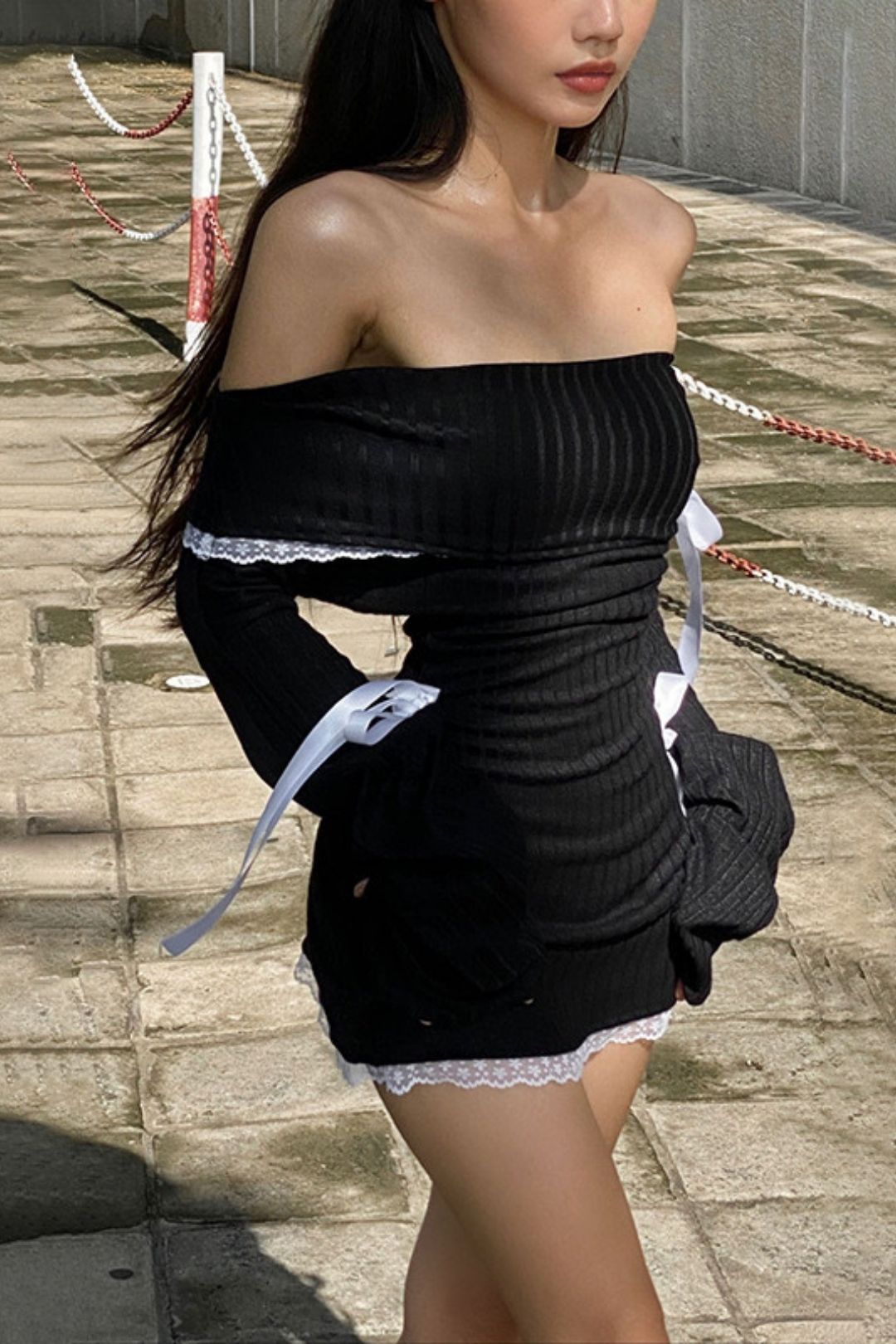 Lace Splicing Pure Desire Long-sleeved Dress