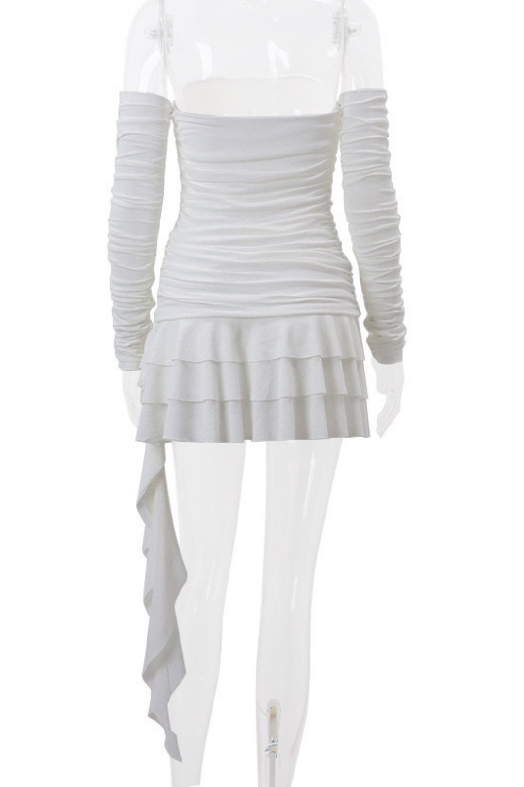 One-line Collar Tube Top Pleated Long-sleeved Lotus Leaf Dress