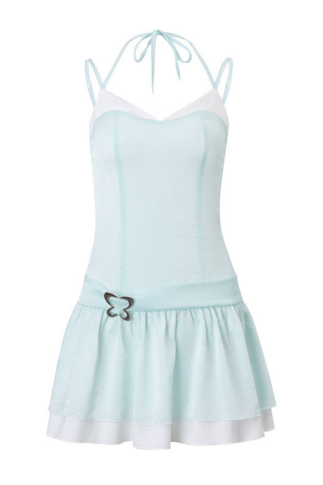 Sweet V-neck Butterfly Decoration Contrasting Halterneck Suspender Dress