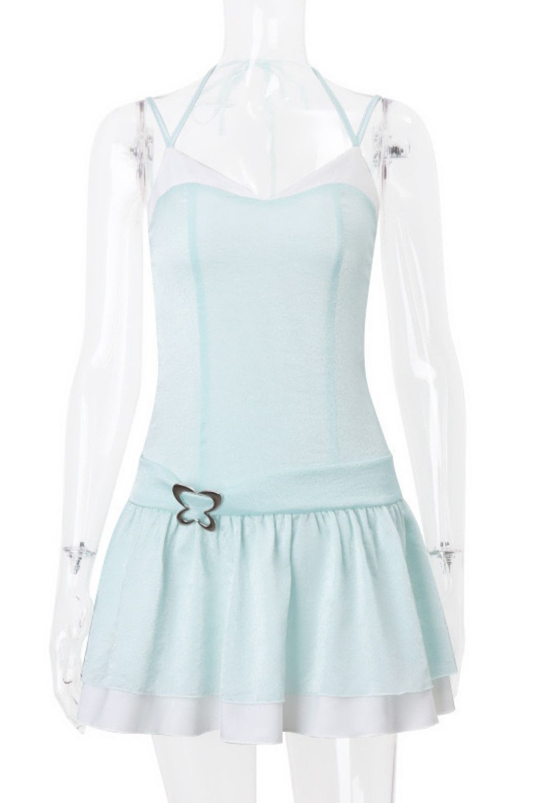 Sweet V-neck Butterfly Decoration Contrasting Halterneck Suspender Dress