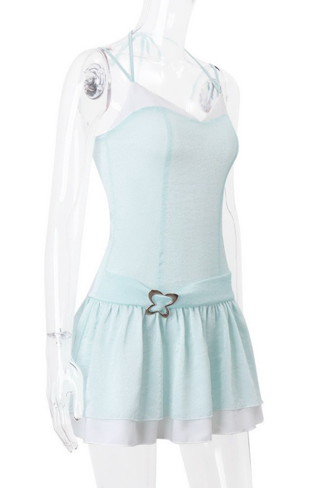 Sweet V-neck Butterfly Decoration Contrasting Halterneck Suspender Dress
