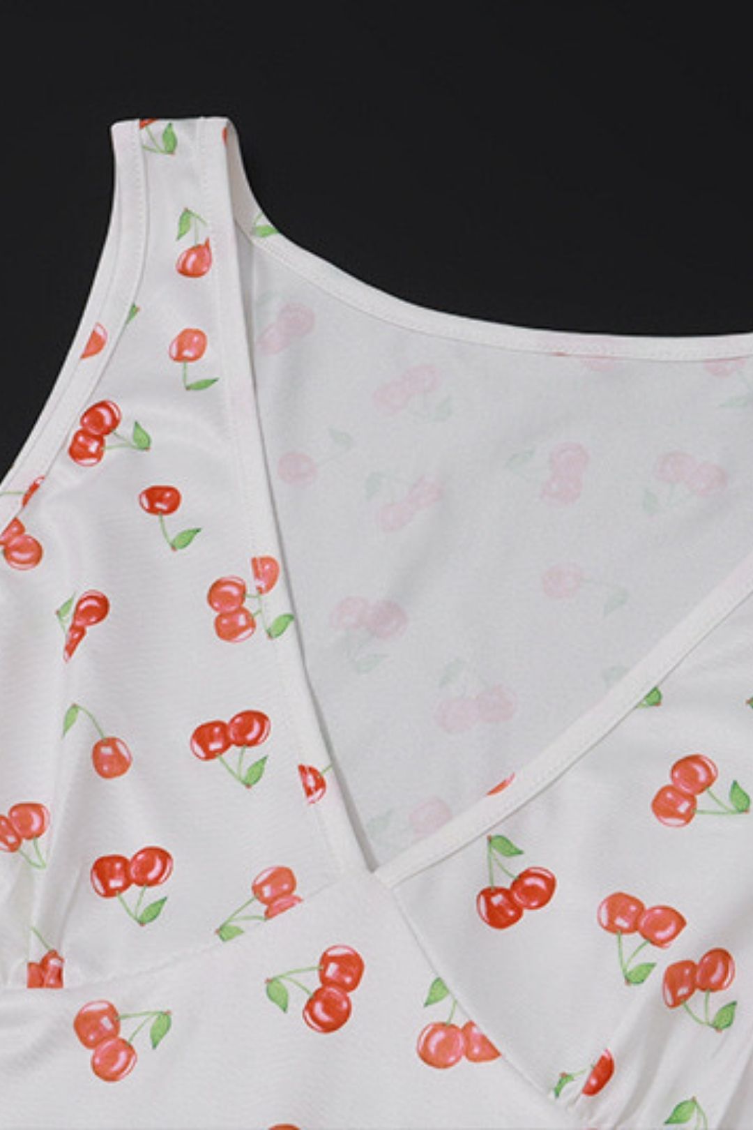 V-neck Cherry Print Slim Hip Sleeveless Vest Dress