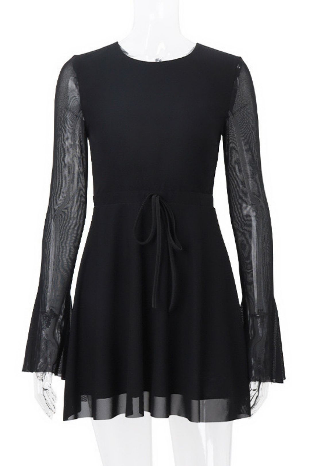 Round Neck Trumpet Long Sleeve Mesh Dress